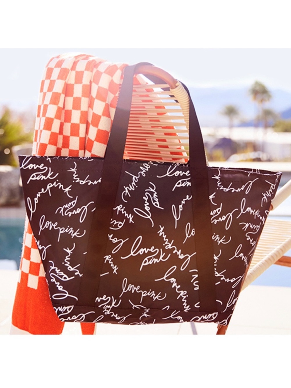 PINK Victoria's Secret Black Tote with White Script - Picture 2 of 3